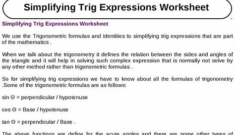 simplifying trig expressions worksheet answers