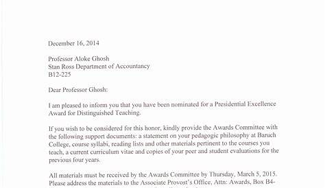 sample recommendation letter for award nominee