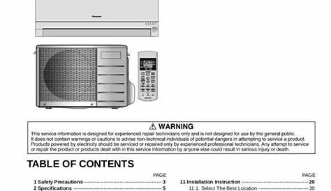 Panasonic Air Conditioner Service Manual Model CS-C9GKZW