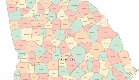 Multi Color Georgia Map with Counties and County Names