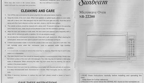 sunbeam microwave manual