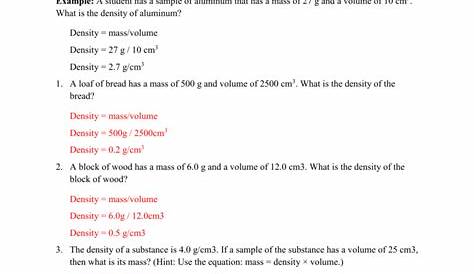 mass volume and density coloring worksheet answers