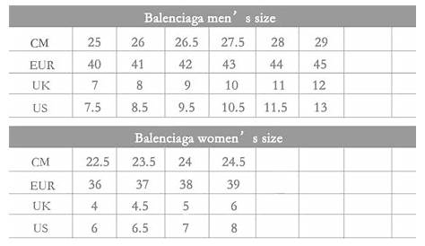size chart for balenciaga