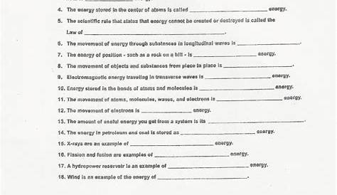 forms of energy worksheet 5th grade