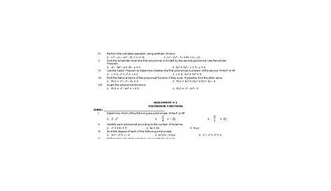 polynomial function or not worksheet