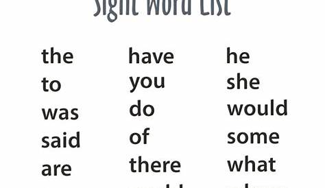 Free printable kindergarten sight words list - saversvsa