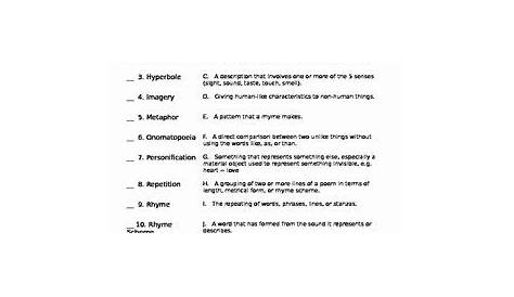 literary devices worksheet with answers