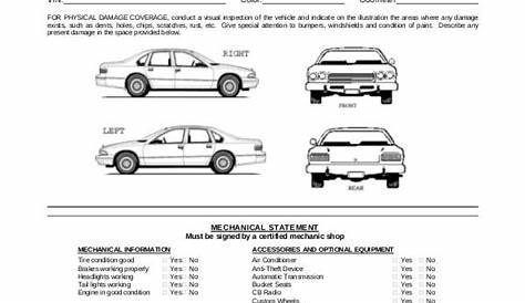 the vehicle inspection form is shown in this document, which contains