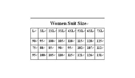 womens suit size chart