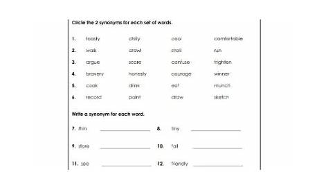 synonym worksheets for adults