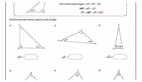 interior angles of a triangle worksheets