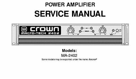 CROWN MA2402 SM Service Manual download, schematics, eeprom, repair