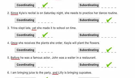 subordinating and coordinating conjunctions worksheet