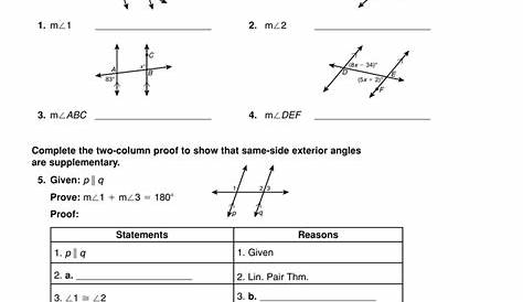 proving lines are parallel worksheets