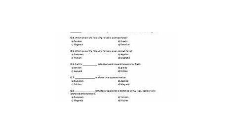 types of forces worksheet answers pdf