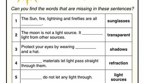 worksheet on light for class 8