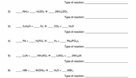 types of chemical reaction worksheets answer key