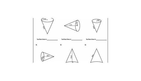 Surface Area of Cones Worksheets