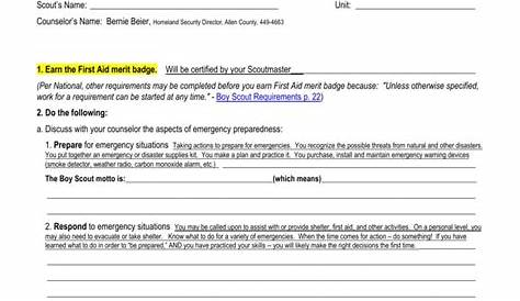 First Aid Merit Badge Worksheet Answers — db-excel.com
