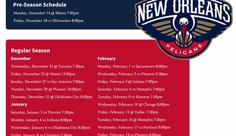 Printable New Orleans Pelicans game schedule for 2020-21 (and TV