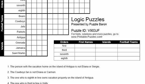 free printable logic puzzles with answers