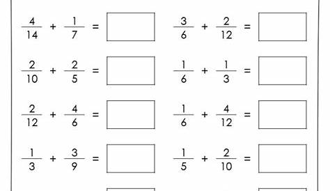 Basic Fraction Addition worksheets with unlike denominators under 10