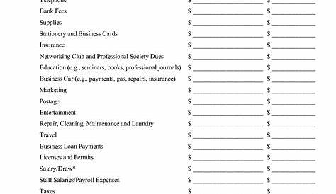 worksheet for business expenses