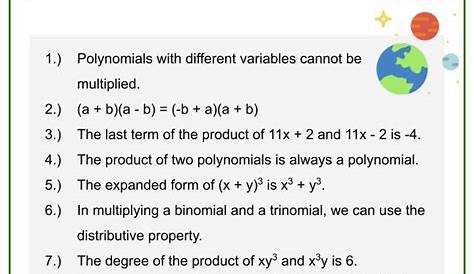 Multiplication of Polynomials Math Worksheets | Aged 12-14