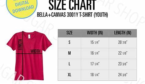 Bella Canvas 3001 YOUTH Size Chart Bella Canvas Size Chart | Etsy