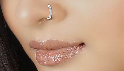 Nose Piercing Ring Natural Diamond 14k Real White Gold Hoop Nose Ring