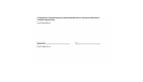 quadratic formula and discriminant worksheets