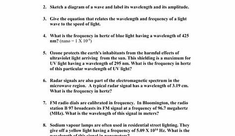 speed frequency wavelength worksheet answers