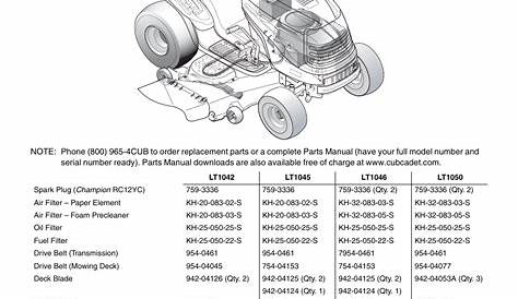 Section 14: replacement parts | Cub Cadet LT1042 User Manual | Page 34 / 40