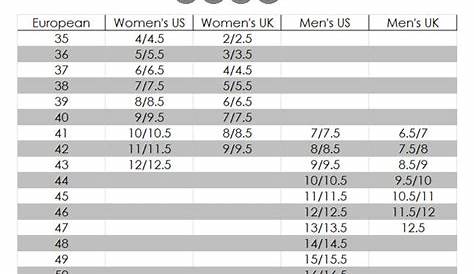 ecco shoe size chart womens