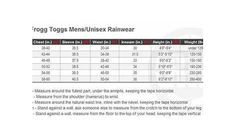 frogg toggs youth size chart