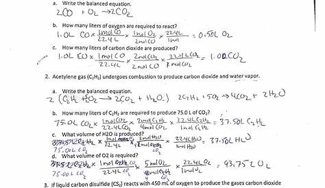 gas stoichiometry worksheets answer key