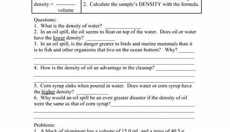measuring density worksheet