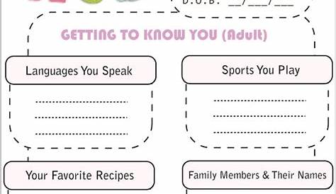 Free Printable Getting To Know You Worksheet for Adults [PDF