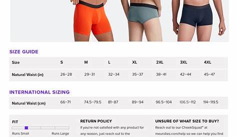 shinesty underwear size chart