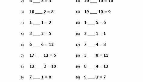 math symbols worksheet 1st grade