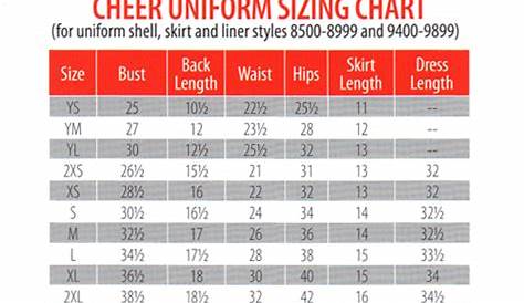 cheer uniform sizing chart
