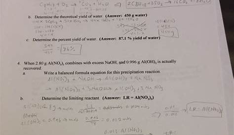 percent yield worksheets answers