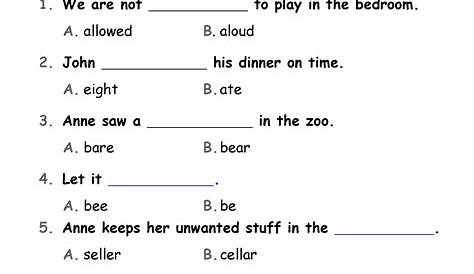 homonyms worksheet for grade 5