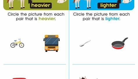 heavier to lighter kindergarten worksheet
