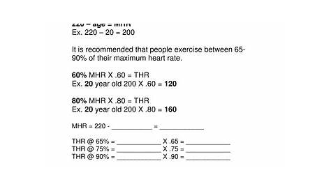 target heart rate worksheet answer key