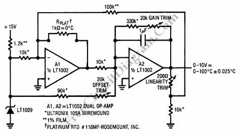 Linearized Platinum RTD Signal Conditioner – Electronic Circuit Diagram