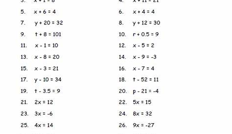 solving simple equations worksheet