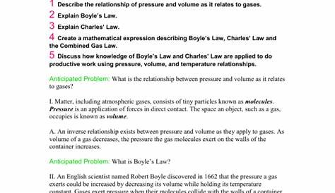 Worksheet Boyle's Law