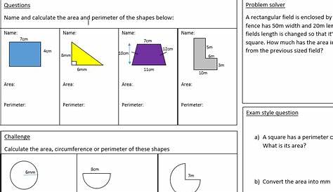 Area, perimeter and circumference homework | Teaching Resources