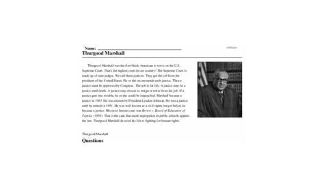 Thurgood Marshall - Reading Comprehension Worksheet | edHelper